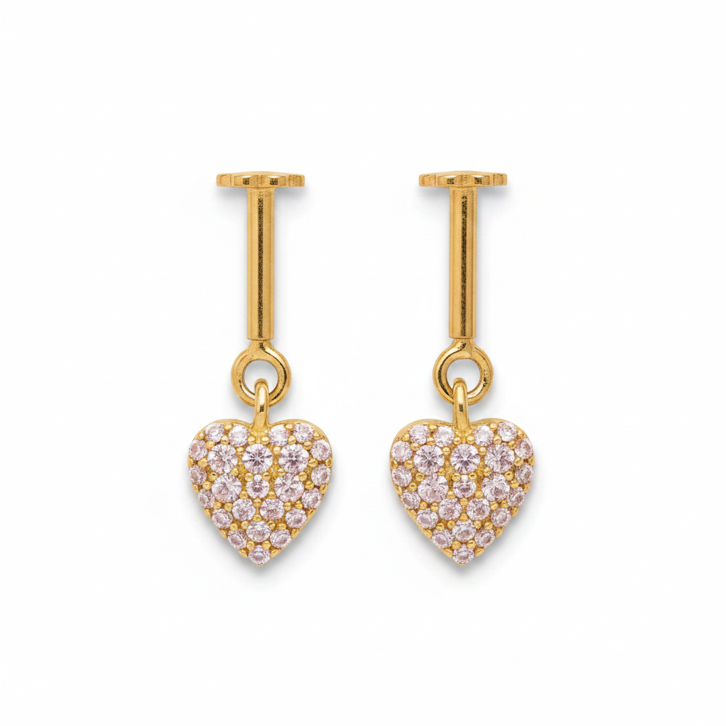 92.5 Sterling Silver Gold-Plated Pave CZ Heart Drop Bugadi Pair