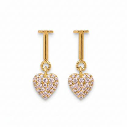92.5 Sterling Silver Gold-Plated Pave CZ Heart Drop Bugadi Pair
