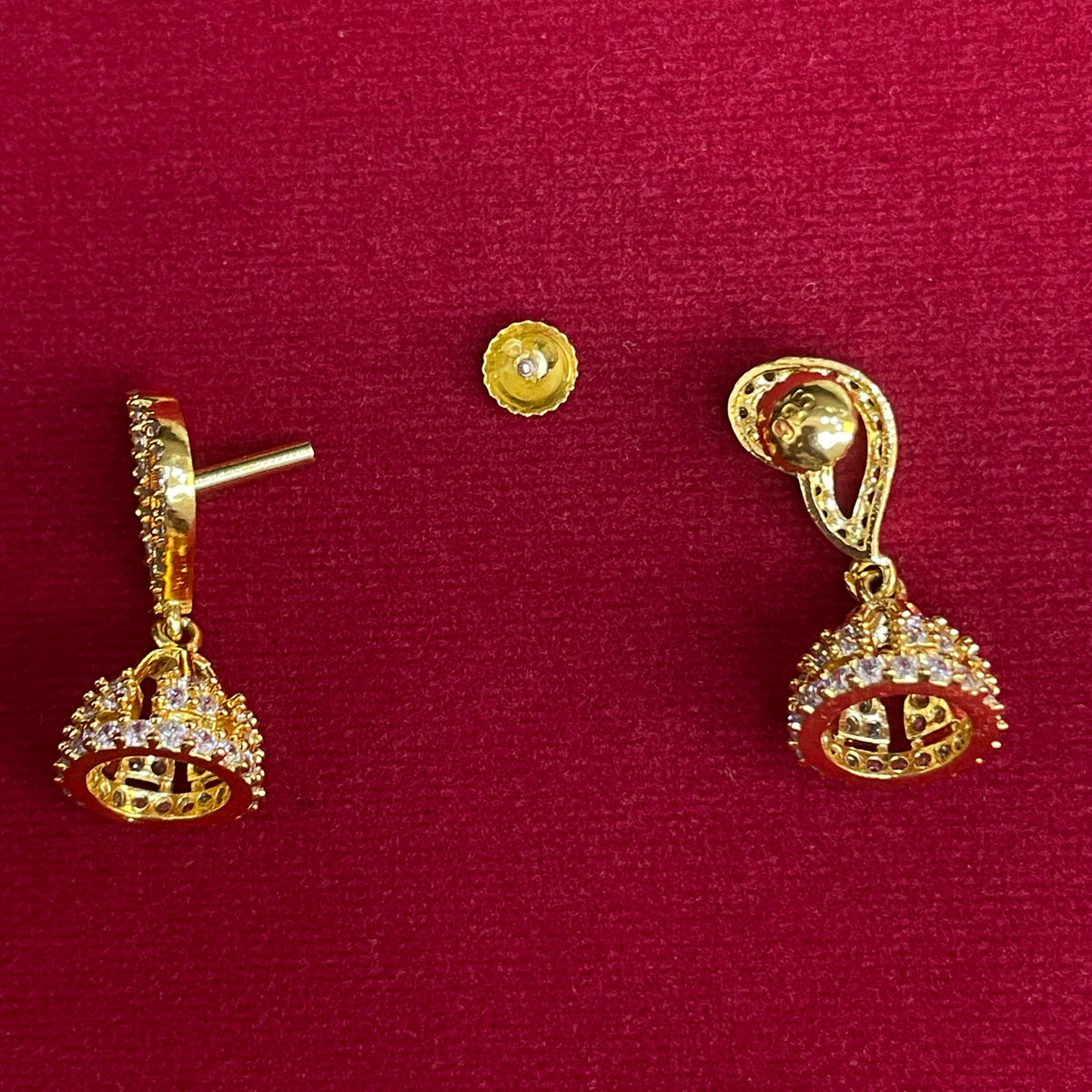 92.5 Silver Gold Plated White CZ Petite Jhumka Earrings for Women