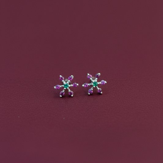 92.5 Silver Pink & Green Stone Second Studs / Nose Pin (Single Piece) | Elegant Dual Tone Design | Jewellery