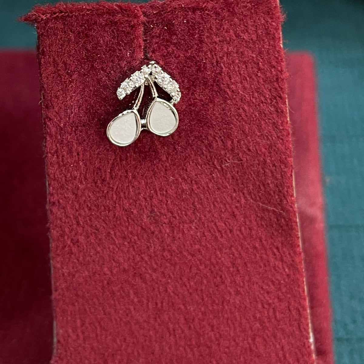 92.5 Sterling Silver MOP Cherry Stud Earrings for Women pair