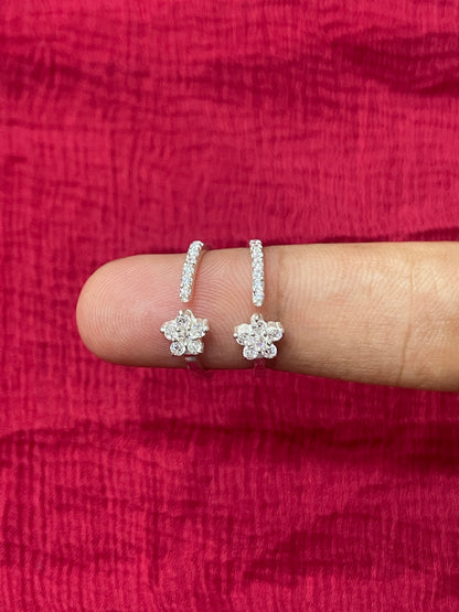 92.5 Silver Floral White Stone Toe Rings | Elegant Classic Design | Jewellery