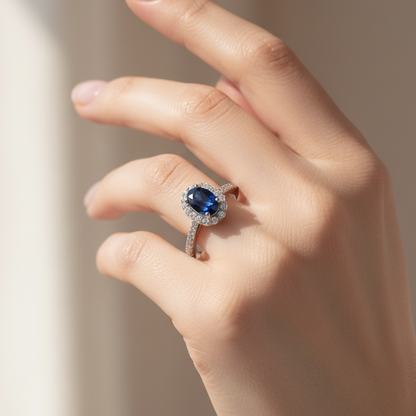 92.5 silver classy blue stone ring size 12