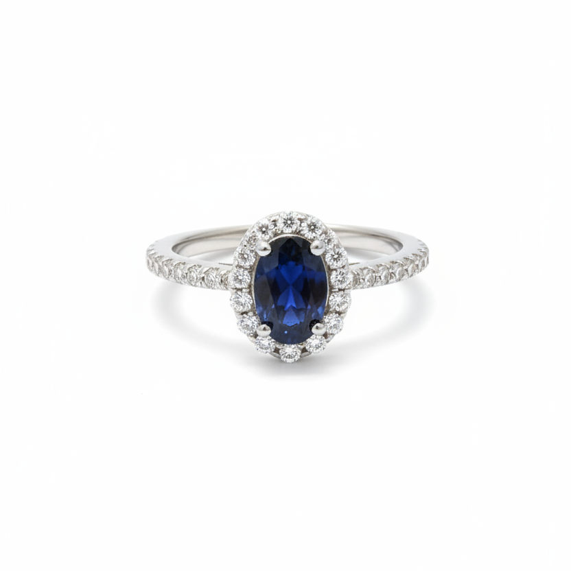 92.5 silver classy blue stone ring size 12