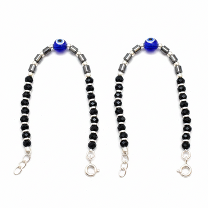 Silver Nazariya Black Bead Anklet for Kids | Set of 2 with Blue Evil Eye Charm
