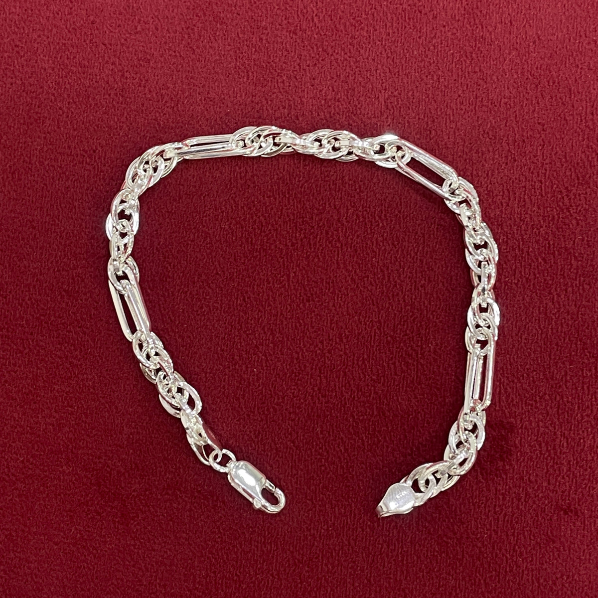 92.5 Silver Figaro Chain Bracelet for Men