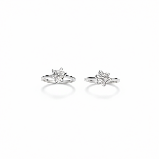 92.5 Sterling Silver Pave CZ & Open Loop Butterfly Toe Rings for Women