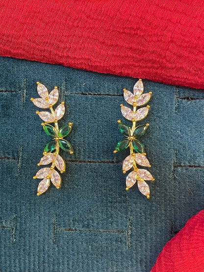 92.5 silver gold plated leaf green stone earcuffs
