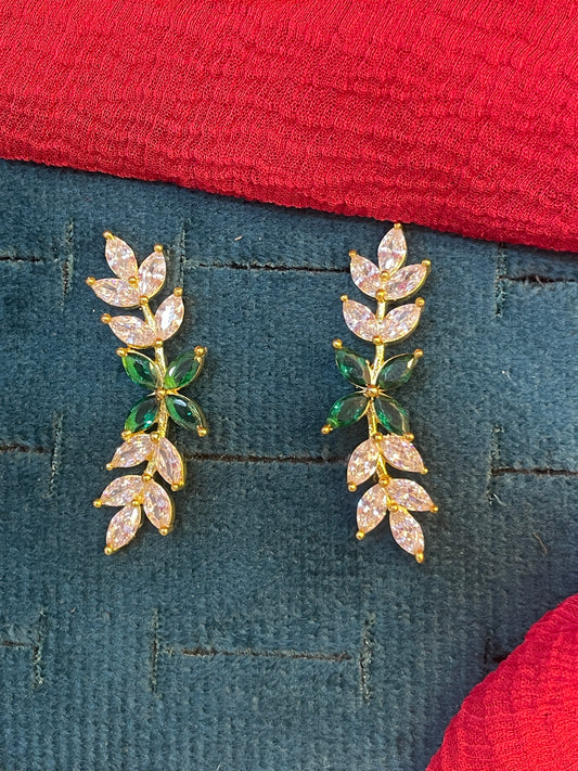 92.5 silver gold plated leaf green stone earcuffs