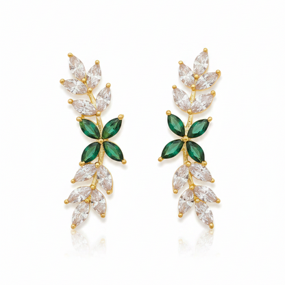 92.5 silver gold plated leaf green stone earcuffs