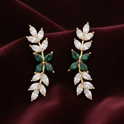 92.5 silver gold plated leaf green stone earcuffs