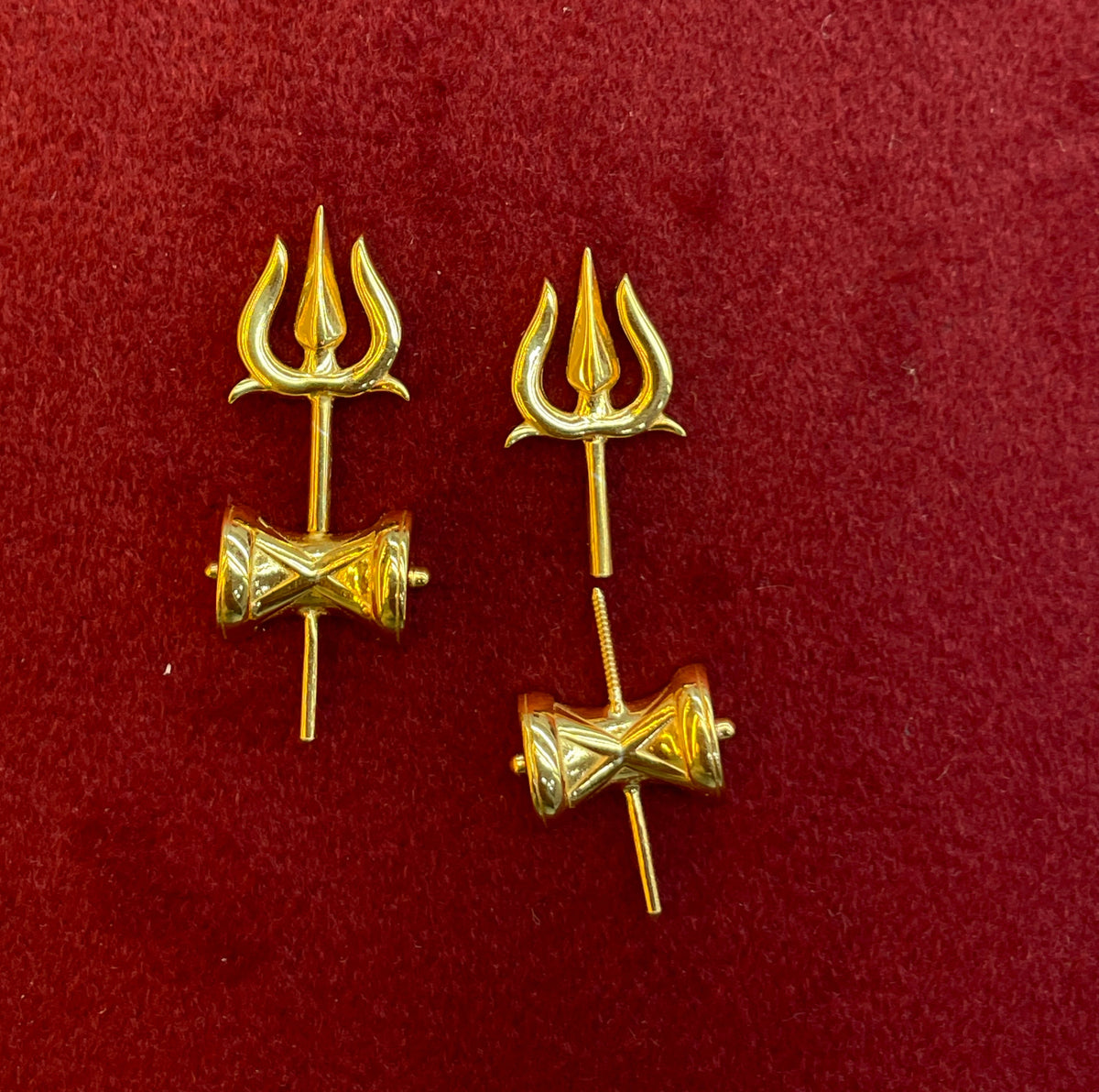 92.5 Sterling Silver Gold Plated Trishul Damruk Bugadi Pair