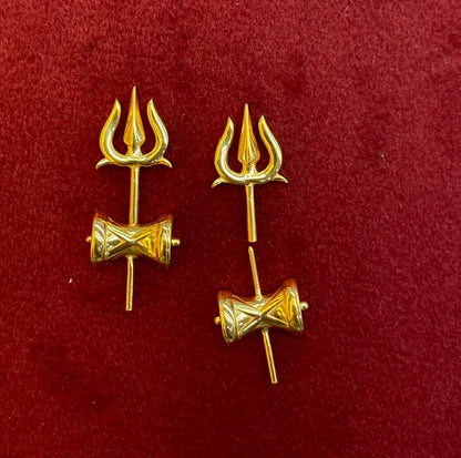 92.5 Sterling Silver Gold Plated Trishul Damruk Bugadi Pair