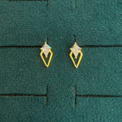 92.5 Silver Gold-Toned Clear Stone Kite Studs Pair
