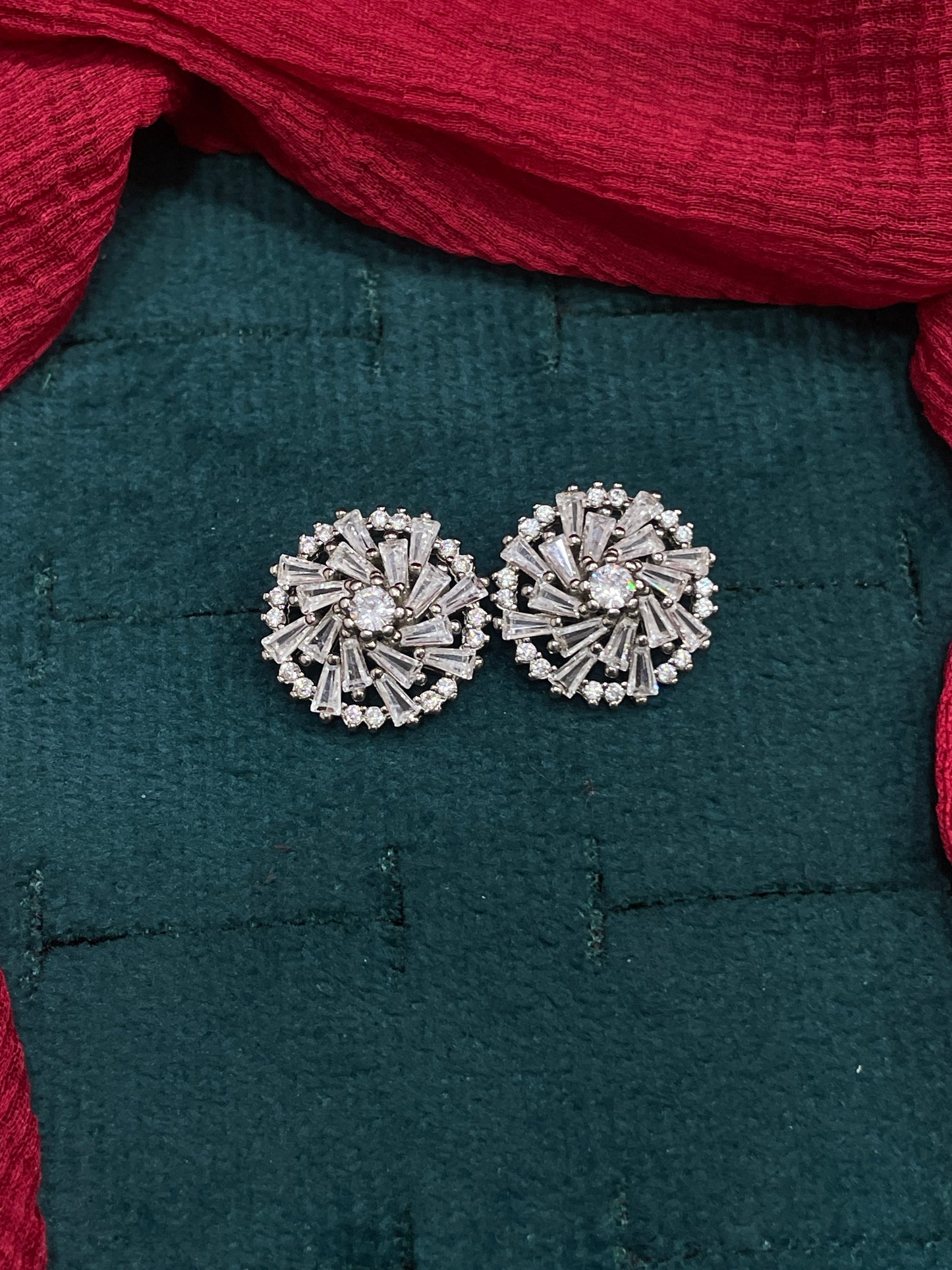 92.5 Silver Round White Stone Earrings | Classic Elegant Design | Jewellery