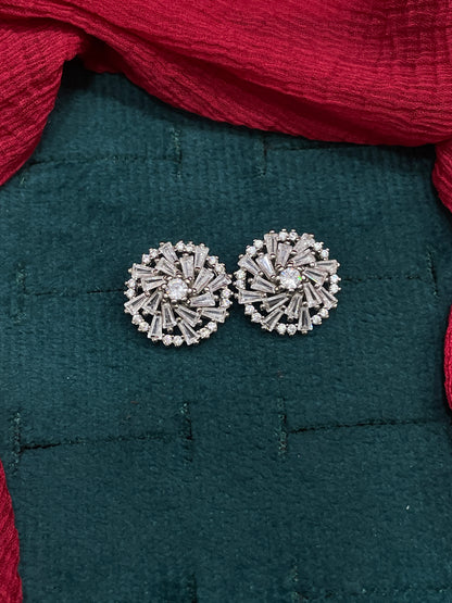 92.5 Silver Round White Stone Earrings | Classic Elegant Design | Jewellery