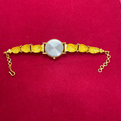 92.5 Silver Gold Plated Nakshi Peacock Watch for Women