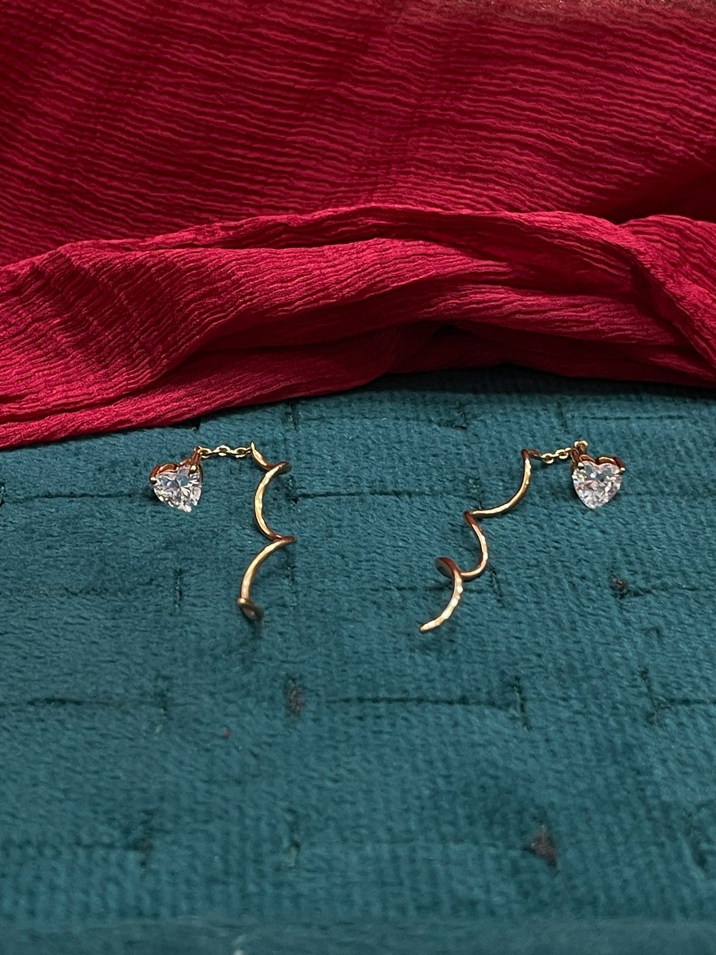 925 Silver Gold Plated Heart Shape Stone Spiral Swirl Stud Earrings for Women