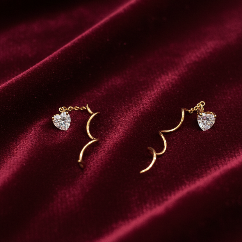925 Silver Gold Plated Heart Shape Stone Spiral Swirl Stud Earrings for Women