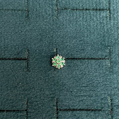 92.5 Silver Green Stone Flower Studs Pair