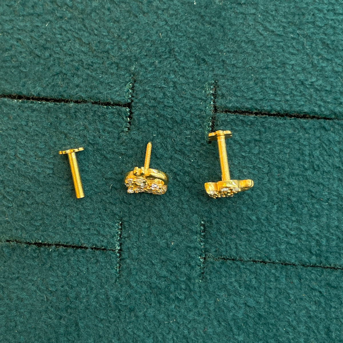 92.5 Silver Gold Plated White CZ Om Stud Earrings for Women