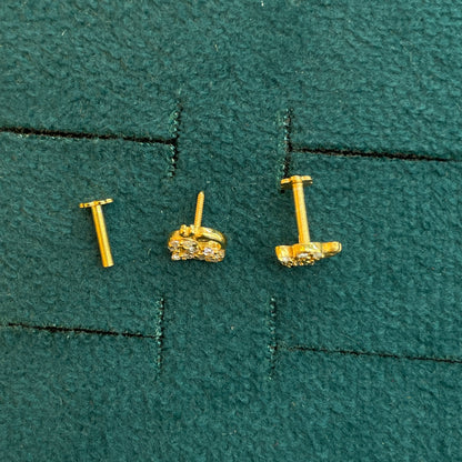 92.5 Silver Gold Plated White CZ Om Stud Earrings for Women