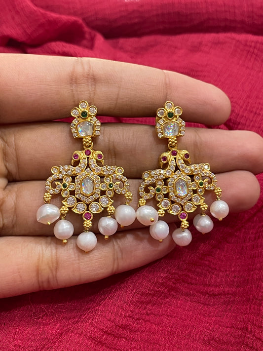 92.5 Silver Gold Plated White Stone Earrings for Women | Stylish Elegant Design | Premium Jewellery