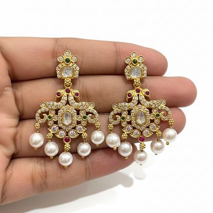 92.5 Silver Gold Plated White Stone Earrings for Women | Stylish Elegant Design | Premium Jewellery