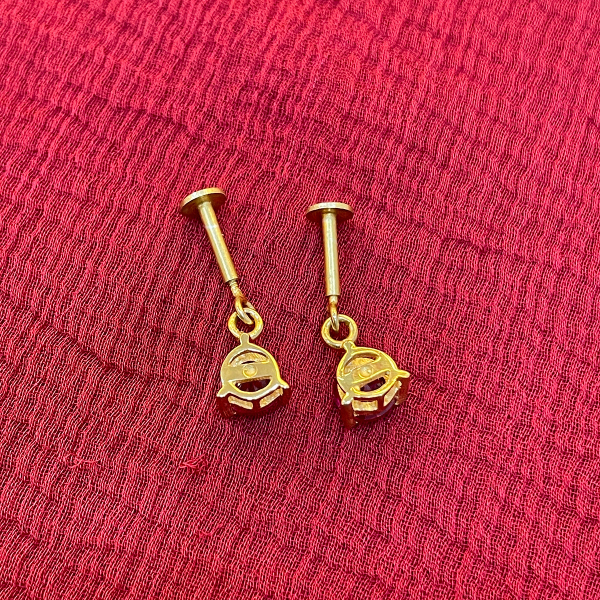 925 Silver Gold Plated Ruby Dangler Bugadi Pair