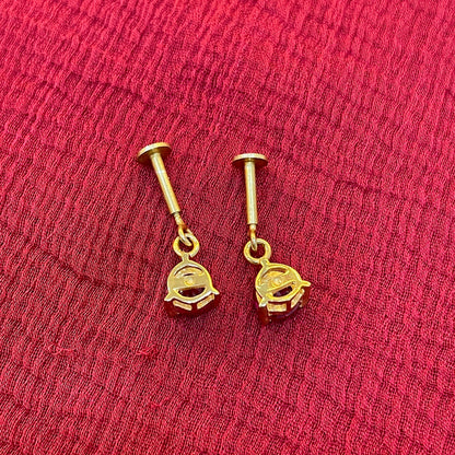 925 Silver Gold Plated Ruby Dangler Bugadi Pair