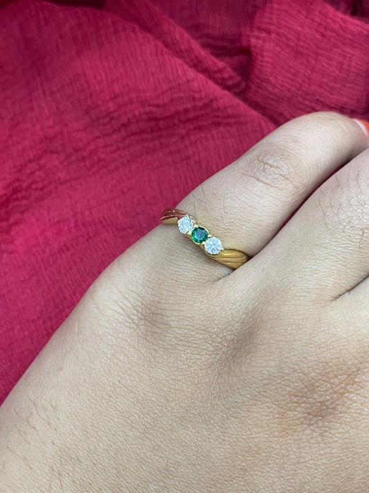 92.5 Silver Gold Plated Green Stone Ring for Women Size 12 | Stylish Elegant Design | Premium Jewellery