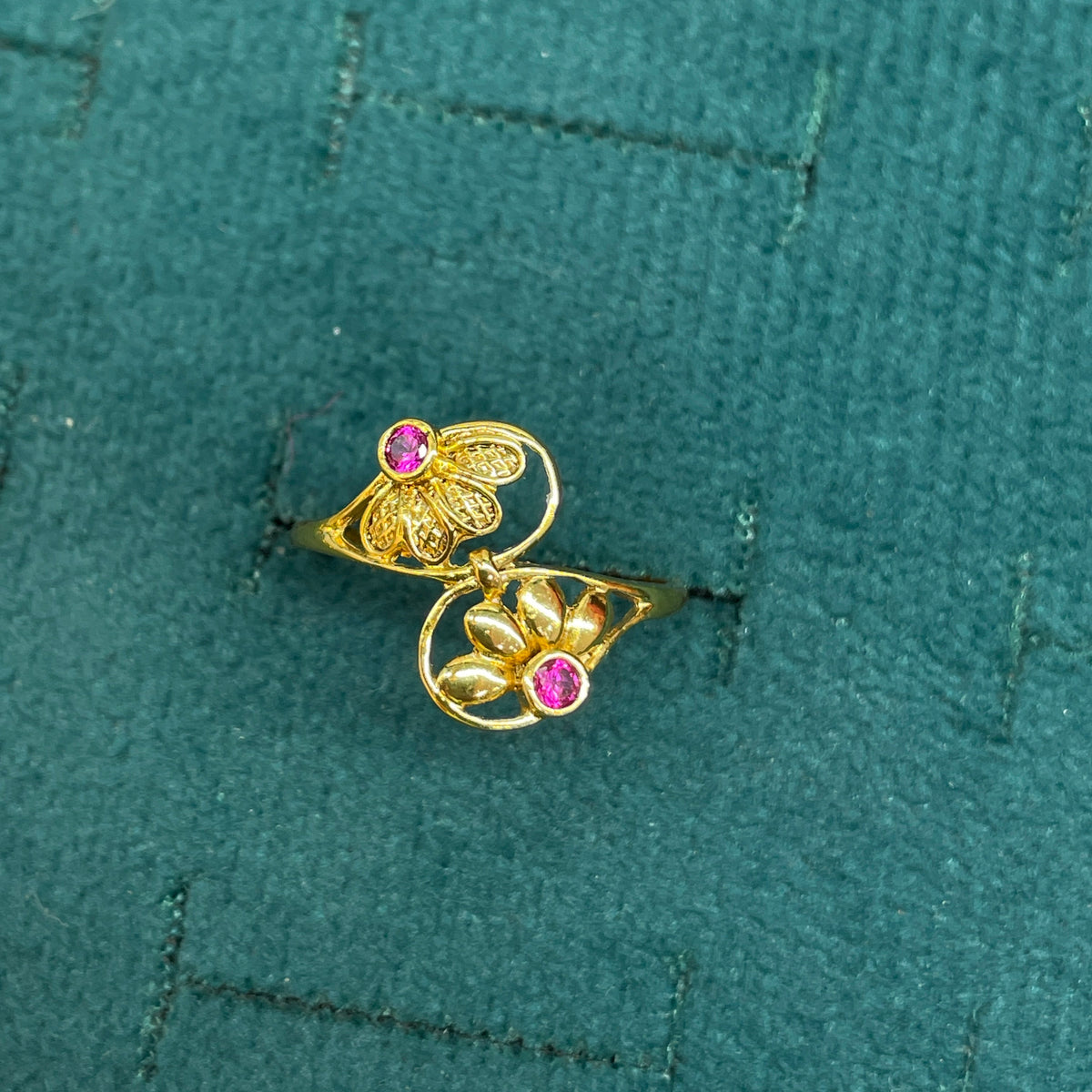 92.5 Silver Gold Plated Pink CZ Floral Ring for Women