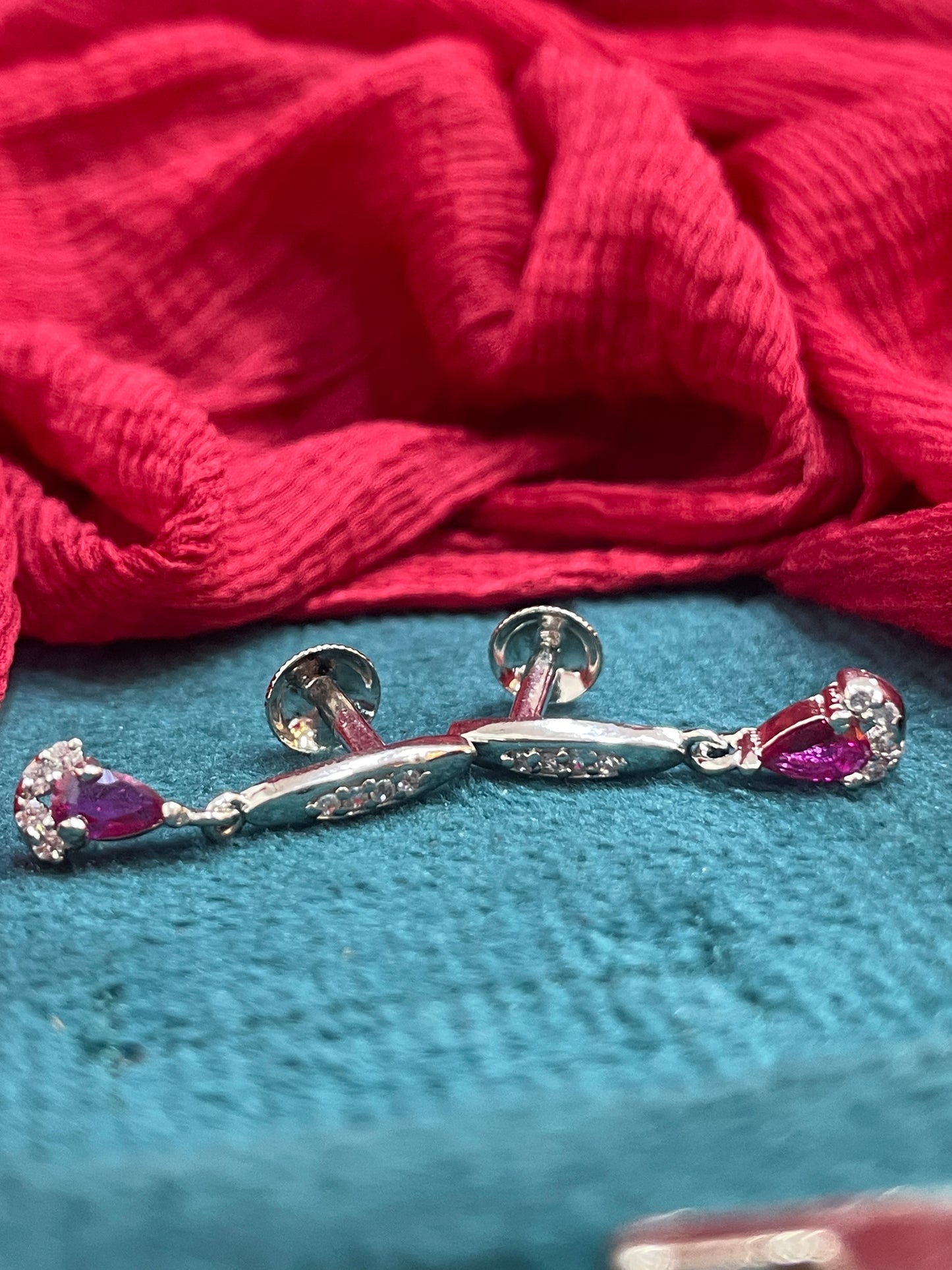 92.5 Silver Ruby Drop Earrings