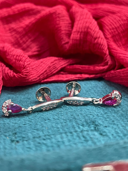 92.5 Silver Ruby Drop Earrings