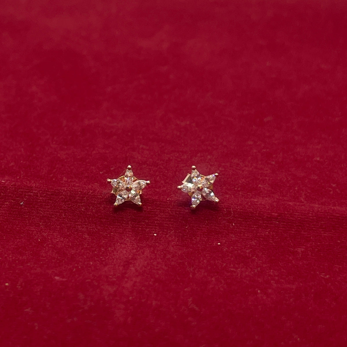 92.5 Sterling Silver Rose Gold Plated Marquise CZ Flower Studs