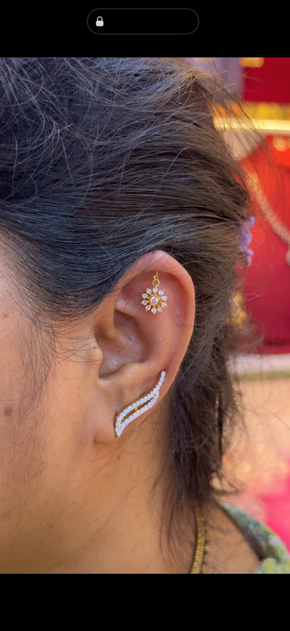 92.5 Silver Gold Plated Flower Drop Bugadi Pair | Stylish Hanging Floral Design | Jewellery