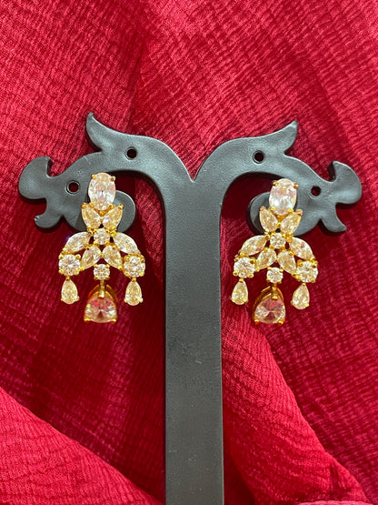 92.5 Silver Gold Plated White Stone Earrings for Women | Trendy Sparkling Design | Elegant Jewellery