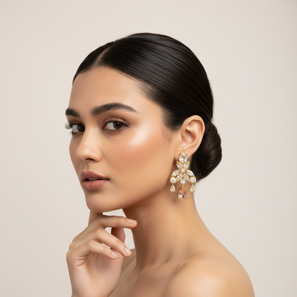 92.5 Silver Gold Plated White Stone Earrings for Women | Trendy Sparkling Design | Elegant Jewellery