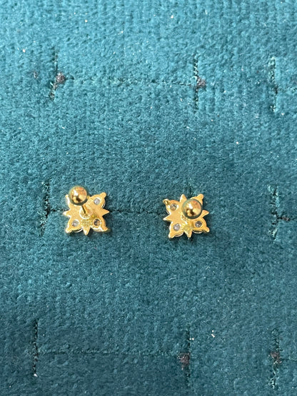 925 Silver Gold Finish Floral Stud Earrings | CZ Elegant Earrings with Ball Screw Back