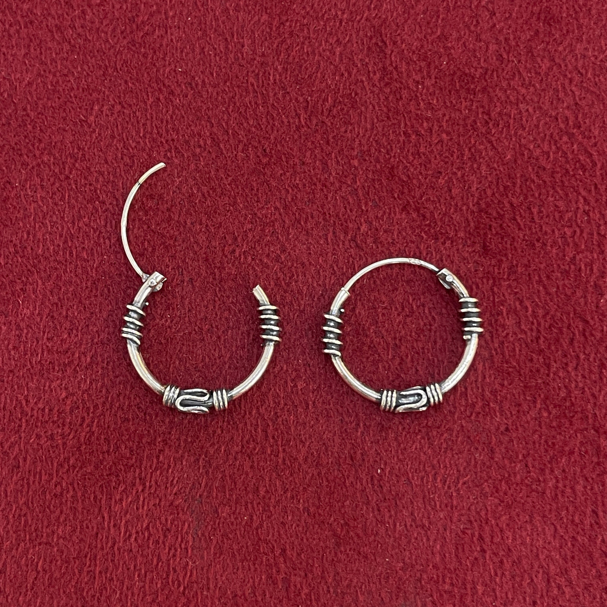 92.5 Silver Oxidised Scroll Detail Hoop Earrings Pair