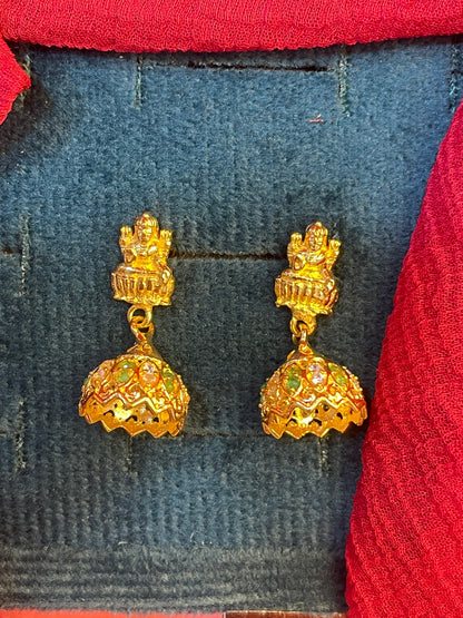 92.5 silver gold plated Lakshmi Devi jhumkas