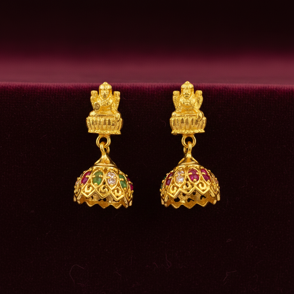 92.5 silver gold plated Lakshmi Devi jhumkas