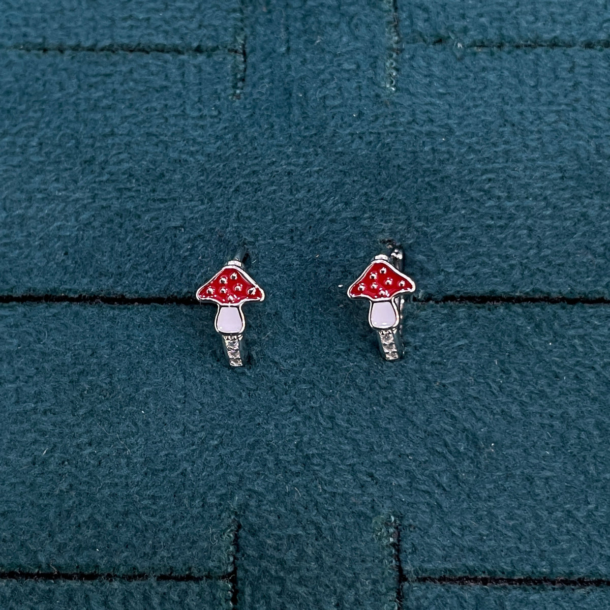 92.5 Silver Enamel Mushroom Huggie Hoop Earrings for Girls
