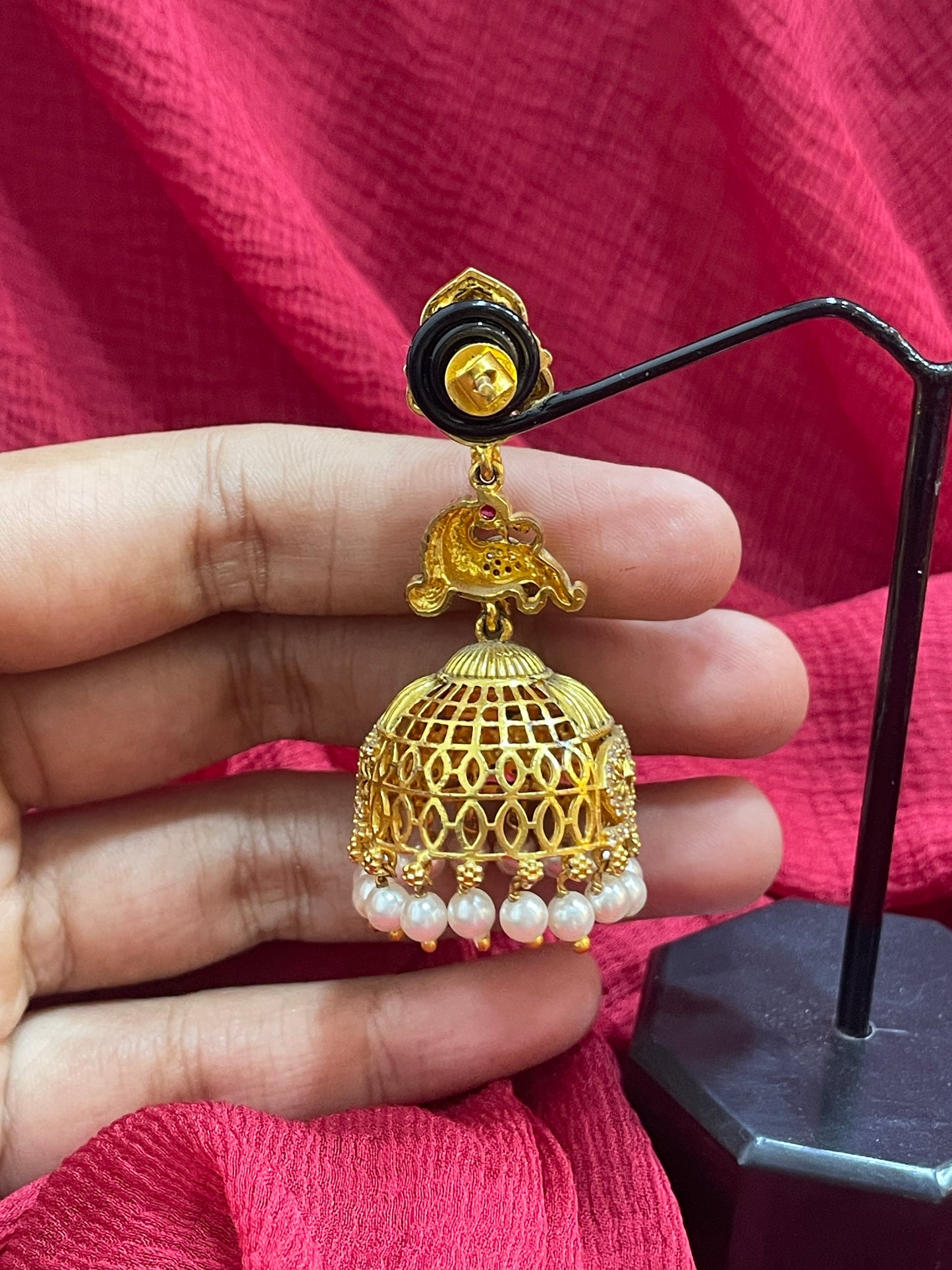 92.5 Silver Gold Plated Lakshmi Devi Earrings for Women | Divine Temple Design | Elegant Traditional Jewellery