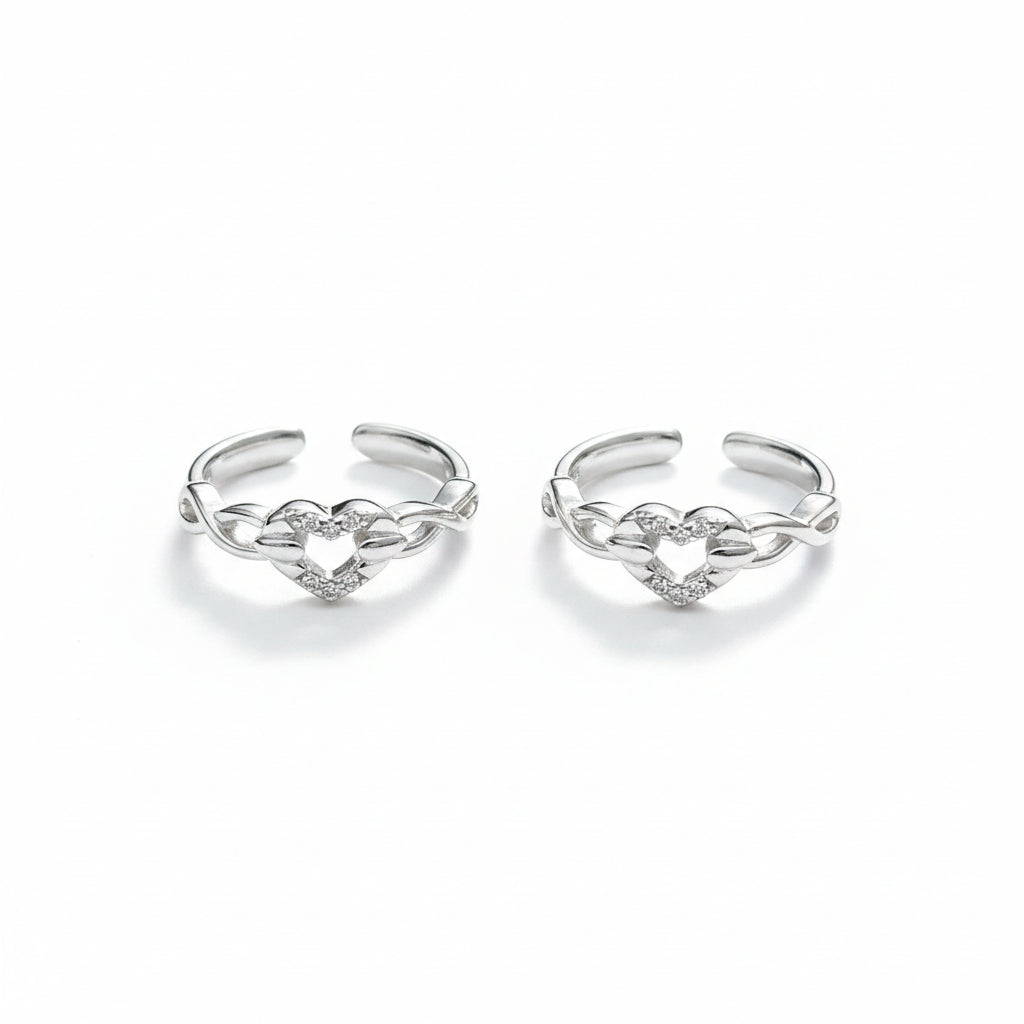 92.5 Sterling Silver CZ Infinity Heart Open Toe Rings for Women — Pair
