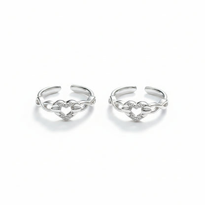 92.5 Sterling Silver CZ Infinity Heart Open Toe Rings for Women — Pair