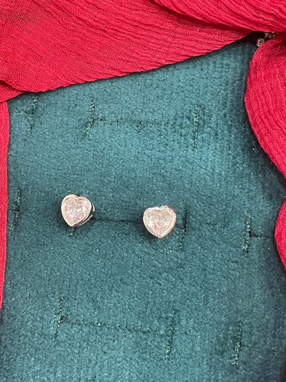 92.5 Silver Heart Studs Pair