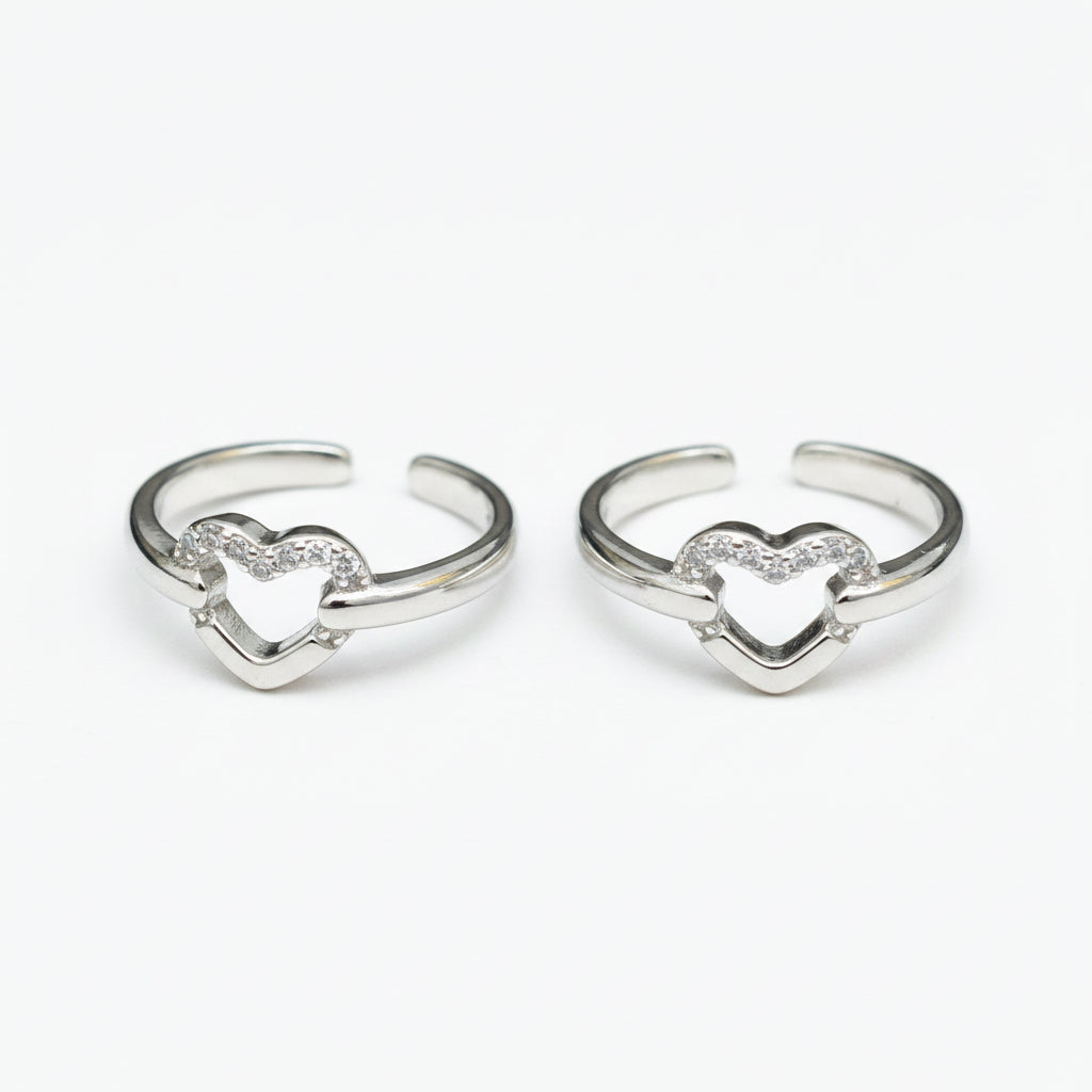 92.5 Sterling Silver CZ Open Heart Toe Rings for Women — Pair