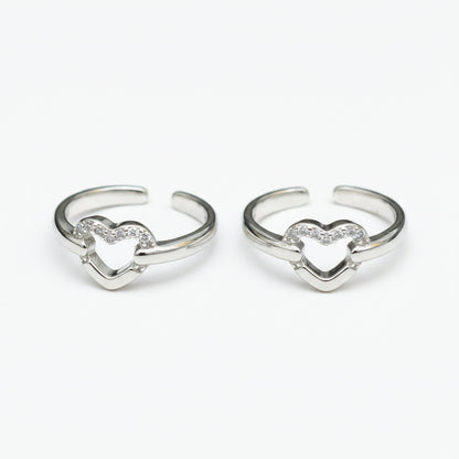 92.5 Sterling Silver CZ Open Heart Toe Rings for Women — Pair
