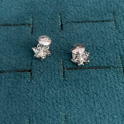 92.5 Silver Clear Stone Flower Stud Earrings Pair